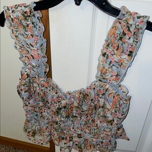 Astr Cream Ruffled Smocked Crop Top